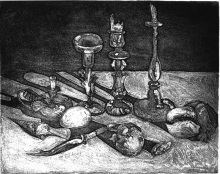 Натюрморт с подсвечниками.1992 г. офорт, 24х30